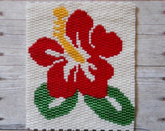 PATTERN: 2-Drop Even Count Peyote Stitch Mini-Tapestry, Hawaii Hibiscus With Leaves, Fundraiser