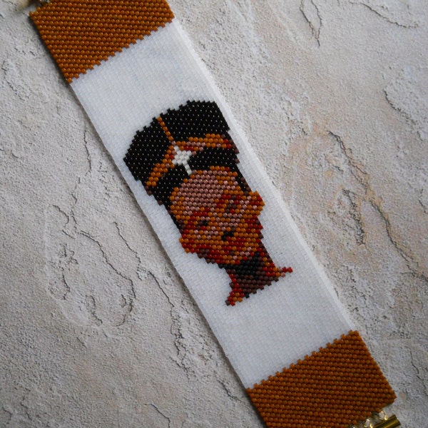 Nefertiti Cuff Bracelet, Peyote Stitch With Tube Slide Clasp