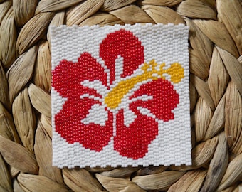 FUNDRAISER: Beadwork Mini-Tapestry, Hawaii Red Hibiscus, Magnet