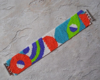 PATTERN: 2-Drop Even Count Peyote Stitch Bracelet, "Modernism-Inspired", Geometric Motif