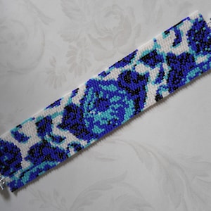 PATTERN: 2-Drop Even Count Peyote Stitch Bracelet, Persian Tiles Floral Design, Shades of Blue