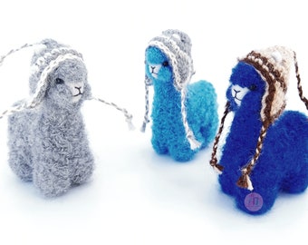 3.5 IN Needle Felted Alpaca Sculptures with Chullo Felted Animals by Hand in Alpaca Fiber from peru