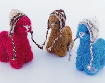 3,5 IN Sculture di alpaca in feltro ad ago con animali in feltro Chullo realizzati a mano in fibra di alpaca dal Perù