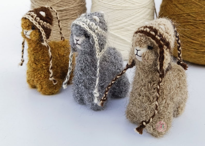 3.5 IN Needle Felted Alpaca Sculptures With Chullo Felted Animals by ...