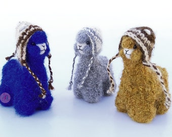 3.5 IN Needle Felted Alpaca Sculptures with Chullo Felted Animals by Hand in Alpaca Fiber from peru