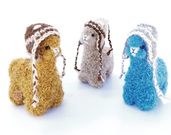 3.5 IN Needle Felted Alpaca Sculptures with Chullo Felted Animals by Hand in Alpaca Fiber from peru
