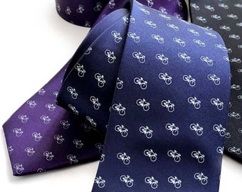 Racing Bike Necktie. Gift for cyclist, bike commuter, bike enthusiasts. Tiny repeating bike, Tour de France, bicycle gift for triathlete.