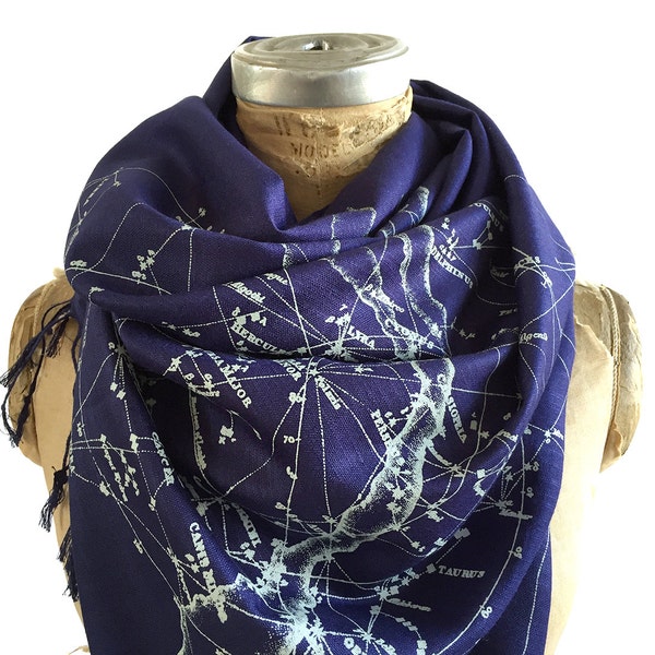 Constellation Print, bamboo scarf. Galaxy, night sky, blue pashmina shawl. Nerd wedding, star chart, festival pashmina, for women or men