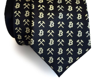 Bitcoin Silk Necktie. Blockchain, Finance, Internet Money, Digital Currency. Bitcoin Miner gift, btc, crypto gift, cryptocurrency men's tie.