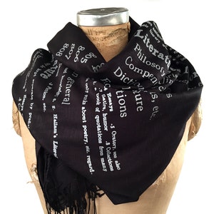 Book Scarf. Literary scarf. Dewey Decimal Literature library classification. Silkscreened linen weave pashmina. Choose silver, black & more. image 4