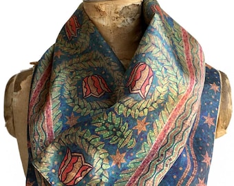 Fisher Building Scarf, gift for architect. Floral print Art Deco mosaic neck scarf, mens ascot. Architect gift, gift for Detroiter.