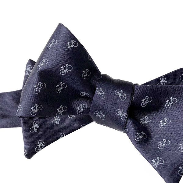 Racing Bike Bow Tie. Gift for cyclist, bike commuter, bike enthusiast. Tiny repeating bicycle print, men's self tie bow tie, bicyclist gift
