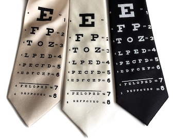 Eye Chart Necktie, Doctor gifts, tie for physician. Man with glasses, optometrist gift men, ophthalmologist, male optician, optical shop