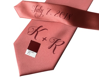Personalized Wedding Ties. Custom Initials w/ Pretty Script handwritten font. Monogram name tie. Add wedding date/message on tie tail too!
