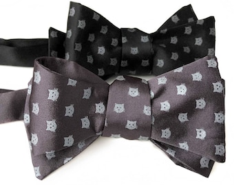 Cat Dot Bow Tie, tiny cat face print mens self tie bow tie. Cat dad gift, cat guy gifts for cat lovers, cat lady gift, cat fancier, vet gift