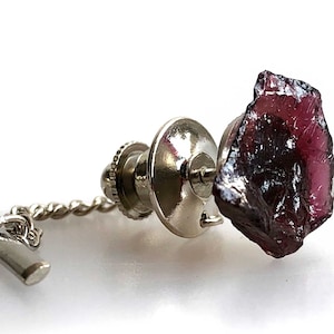 Garnet Tie Tack, Rhodolite Garnet Crystal Tie Pin. Raw stone, wedding tie tack, 2nd anniversary gift for men. January birthstone, husband