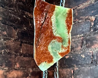 Chrysoprase Bolo Tie – Green & Brown Australian Chalcedony Leather Lariat Pendant Necklace