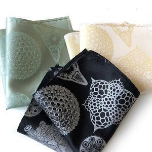Diatom Pocket Square, Diatoms botanical print hanky. Nerd wedding, Haeckel illustration, microscopic life, fossils. Biologist, oceanographer