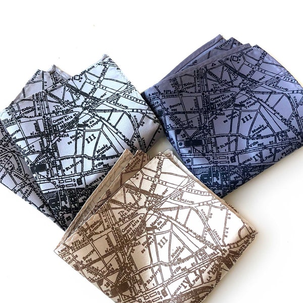 Paris Map Pocket Square. French map hanky. Paris France wedding, Parisian, destination wedding in Paris. Paris Engagement, gift for groom