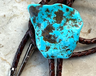 Real Turquoise Bolo Tie. Authentic XL New Mexico, AZ Nugget western tie. Cowboy fashion, Texas style, Southwest wedding, bola tie collector