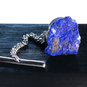 Raw Lapis Lazuli Tie Tack, rough lapis gemstone necktie pin. Something blue, mens wedding jewelry, gift for the groom. Husband, Best man