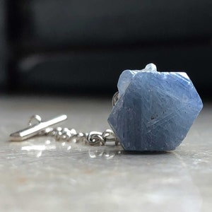 Sapphire Tie Tack, raw sapphire crystal tie pin. September birthstone, gift for him, Father gift, groom&#39;s wedding tie pin, something blue