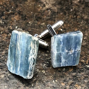 Blue Kyanite Cufflinks. Something blue, gift for him. Raw stone cufflinks, men's wedding cuff links. Father of the Bride, best man gift