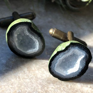 Tabasco Geode Cufflinks, Druzy White Quartz & Calcite. Gift for him, husband gift, boyfriend gift, anniversary for him, geologist, rockhound