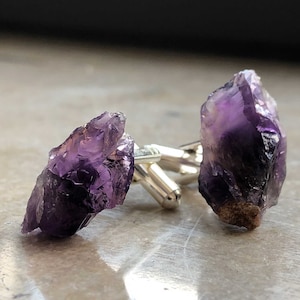 African Amethyst Crystal Cufflinks. Deep Purple Zambia Amethyst, raw stone cufflinks, wedding cufflinks. February birthstone men, Pisces men