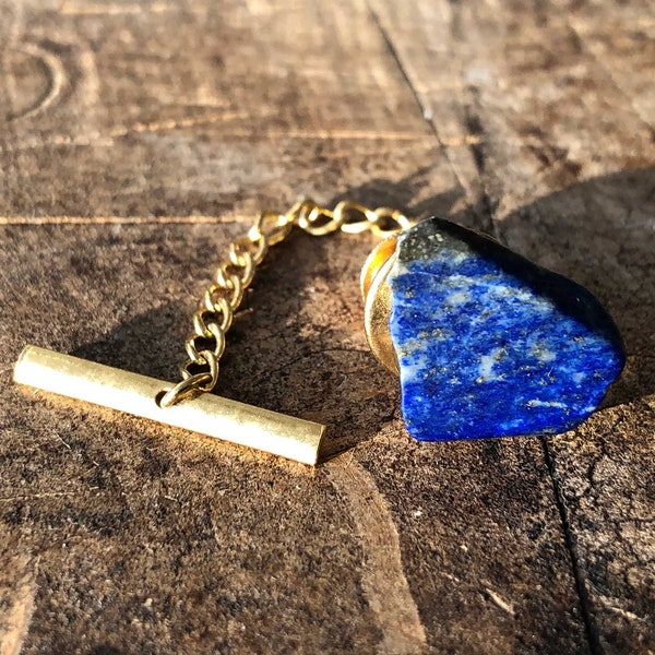 Lapis Tie Tack, polished lapis lazuli tie pin. Stone tie tack. Something blue, wedding tie tack, for groom. Blue wedding men, husband gift