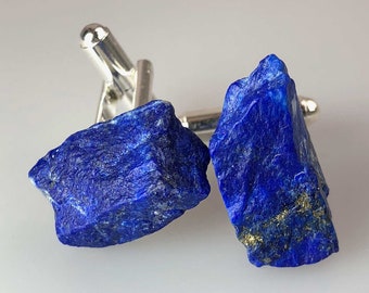 Lapis Cufflinks. Natural raw stone, rough gemstone cufflinks. 9th Anniversary, something blue, wedding cufflinks. Husband gift, gift for dad