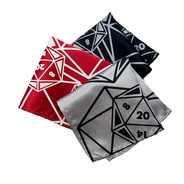 d20 pocket square, handkerchief. Geek, Nerd wedding, loves tabletop gaming. Gift for Dungeon Master, Dungeons and Dragons, role playing game