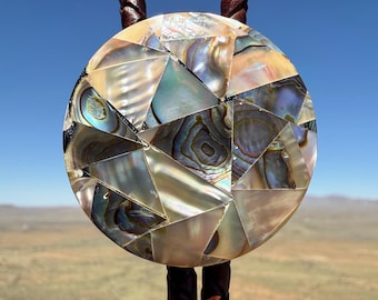 Ronde bolo-das met ingelegde abalone-schelp, western bolo van parelmoer. Cowboystijl, Texaanse bruiloft, zuidwestelijke mode, rockabilly cadeau voor hem.
