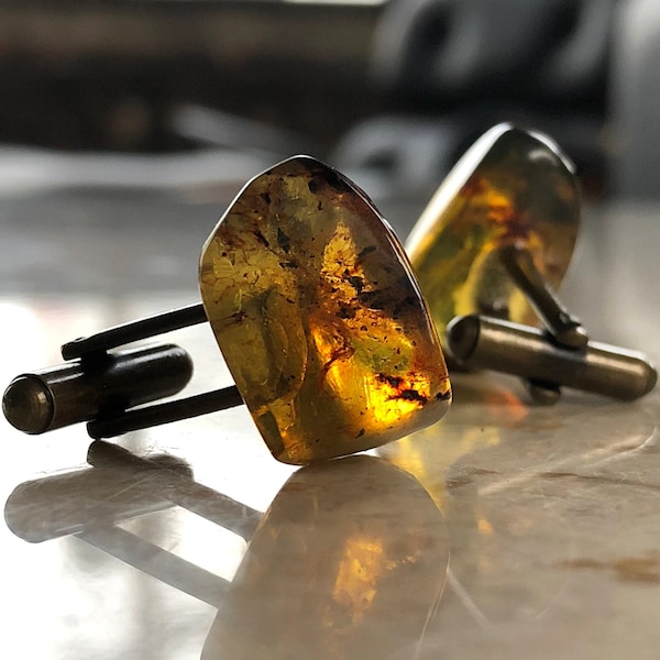 Chiapas Amber Cufflinks. Rare Mexican Amber Cufflinks. Cufflink collector, burnt orange wedding, November birthstone men, groom's cufflinks