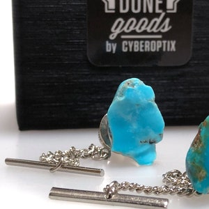 Turquoise Tie Tack, Rough Turquoise gemstone tie pin. December birthstone, gift for him, wedding tie pin, something blue, 11th Anniversary