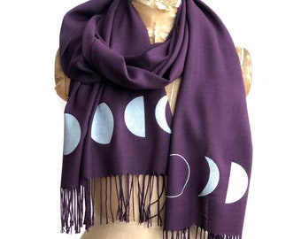 Moon Phase Scarf. Phases of the Moon, bamboo pashmina. Full moon, lunar calendar, Wiccan, handfasting, celestial wedding, witchy, bridesmaid
