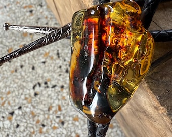 Baltic Amber Nugget Bolo Tie – Large Natural Golden Fossil Tree Resin on Braided Leather