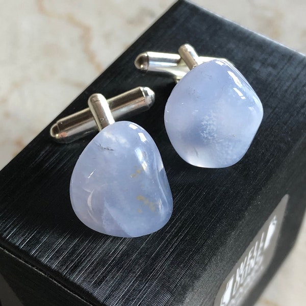 Blue Lace Agate Cufflinks. Blue Chalcedony Polished Stone cufflinks. Wedding cufflinks, something blue, jewelry for him, groomsmen cufflinks