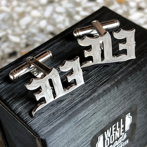 313 Cufflinks, Old English Script. Detroit Area Code Detroit gift, Michigan wedding, grooms cufflinks, brother gift, husband, boyfriend gift image 1