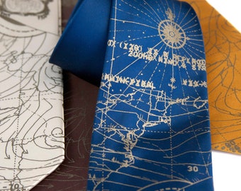 Bermuda Triangle Map silk tie, mens necktie. Atlantis, East Coast, Atlantic Ocean, Shipwreck, Miami, cruise ship wedding, Coast Guard gift