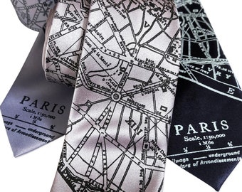 Paris Map Necktie. French Map men's tie. Map of Paris France, tie for groom. Paris wedding, Parisian, destination wedding in Paris, France