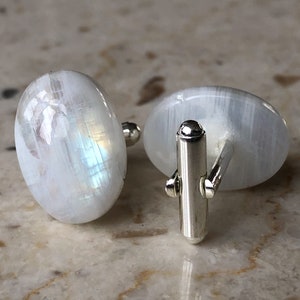 Moonstone Cufflinks. Iridescent stone, men's cufflinks. Polished stone, white wedding cufflinks. Father of the Bride, Father of the Groom
