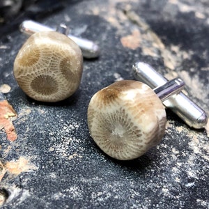 Petoskey Stone Cufflinks. Fossilized coral cufflinks, Northern Michigan wedding, groomsmen, gift for him, Dad gift, Up North, Father gift