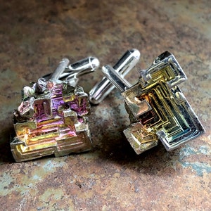 Bismuth crystal cufflinks. Rainbow cufflinks, bismuth jewelry for men. Geometric mens wedding cufflinks. Gift for best man, Grooms cufflinks