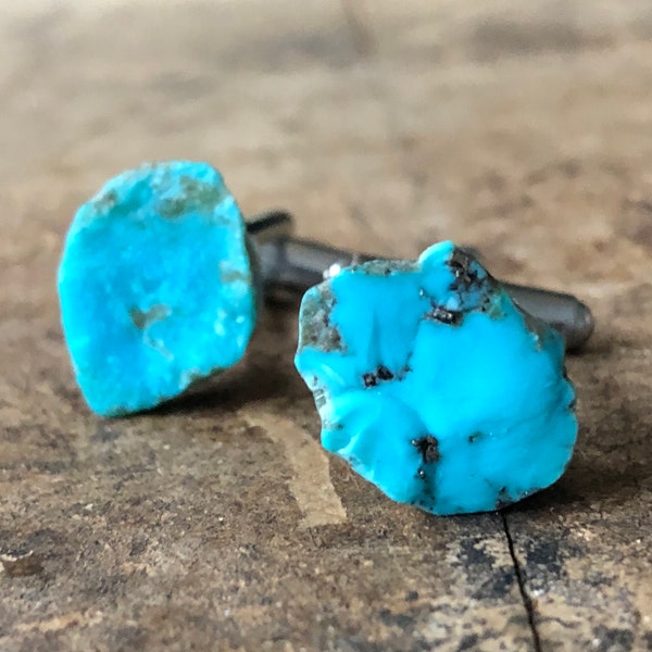 Turquoise Cufflinks, raw stone cufflinks. Natural, real Kingman Turquoise, December birthstone, mens gift. Something blue, wedding cufflinks