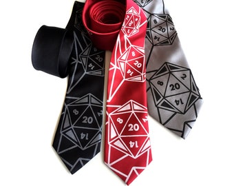 d20 Necktie. DnD Player Tie, critical role. Game Master, Dungeon Master. Dungeons and Dragons, nerd wedding, 20 sided die, role playing game