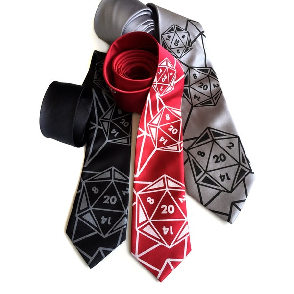 d20 Necktie. DnD Player Tie, critical role. Game Master, Dungeon Master. Dungeons and Dragons, nerd wedding, 20 sided die, role playing game