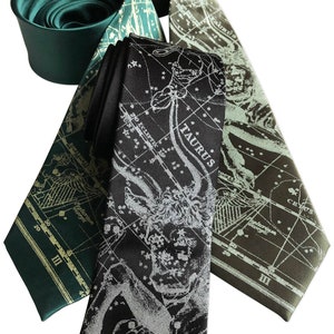 Taurus Zodiac Constellation Tie. The Bull Necktie. Men's astrology gift, April birthday, May horoscope. Star chart neck tie, space ties