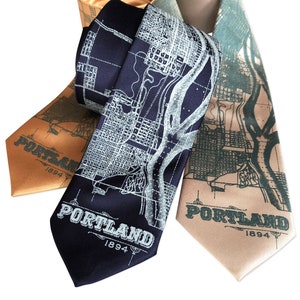 Portland Map Necktie. City of Portland men's tie. PDX Oregon map tie. Pacific Northwest, Portland Wedding, Portlandia, Oregon wedding men