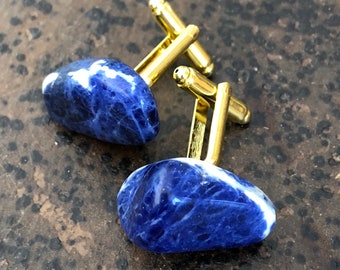 Lapis Lazuli Cufflinks, polished lapis cuff links. Something blue, wedding cufflinks. Blue cufflinks, raw stone cufflinks, mens gift for dad